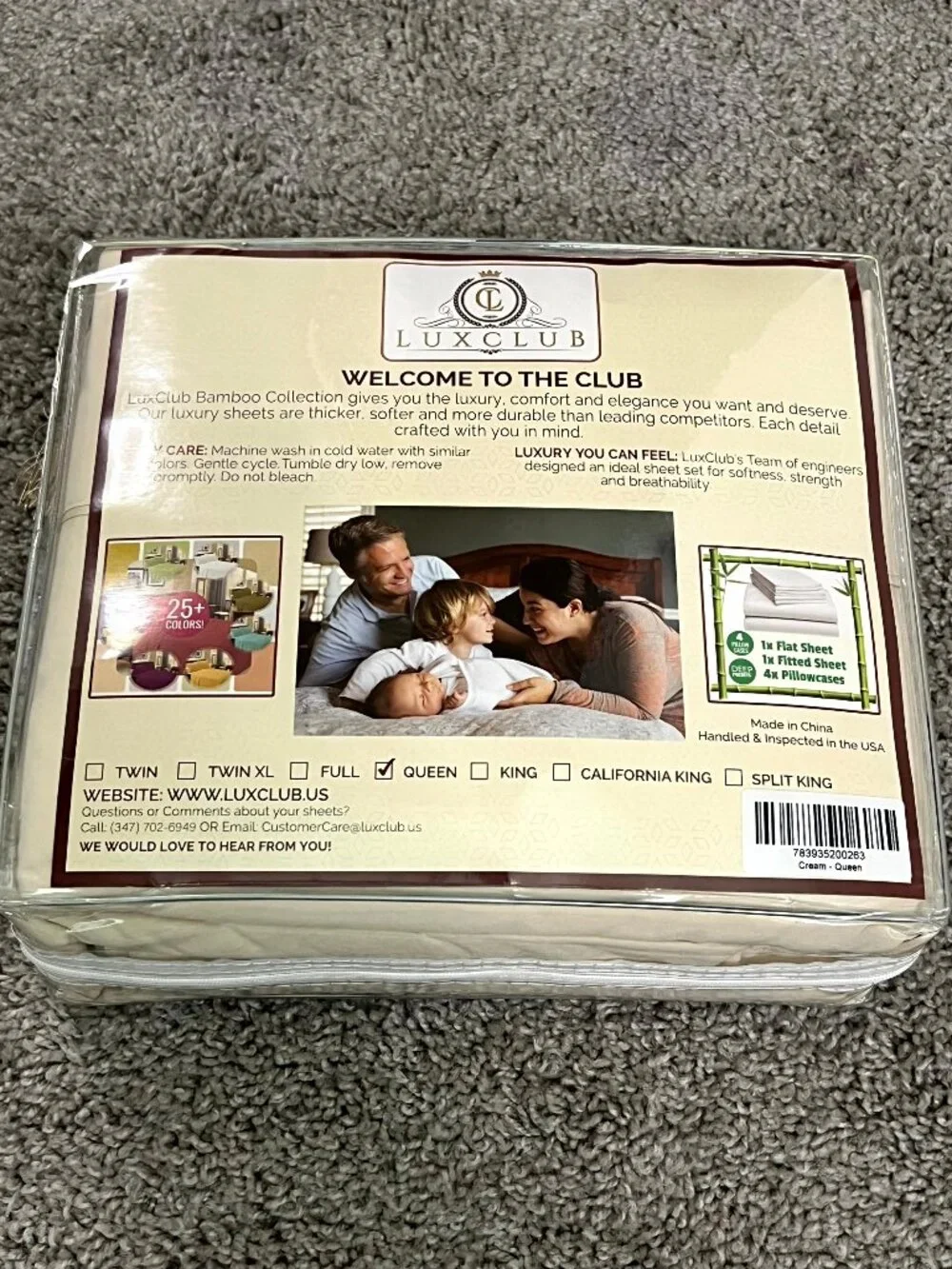 LuxClub Bamboo Queen Collection Wrinkle-Free Cooling Sheet & Pillowcases, Cream